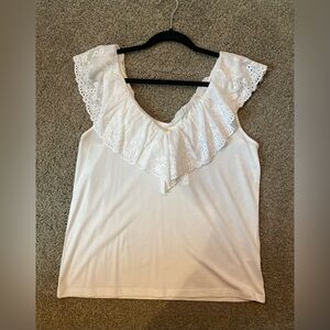 H&M White Eyelet Ruffle Top NWT